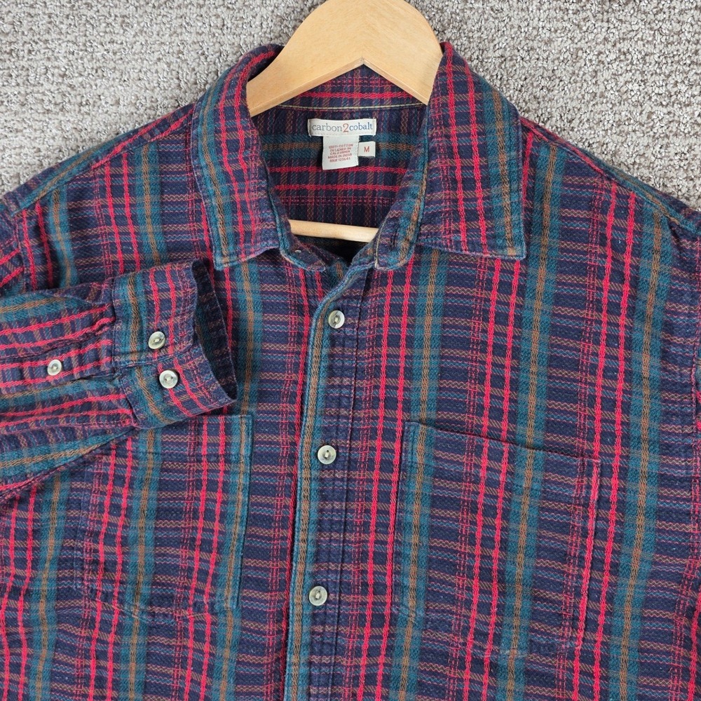 Carbon 2 Cobalt Mens Plaid Flannel Long Sleeve Button Up Shirt Size Medium Woven